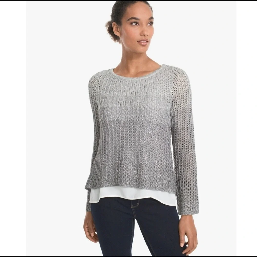 WHBM Silver Sparkly Ombré Sweater Top Combo - Picture 1 of 13